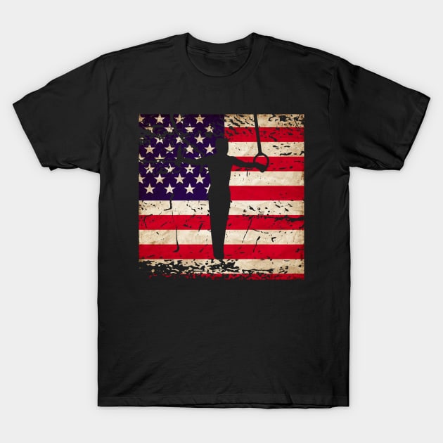 Men's Gymnastics Iron Cross Distressed American Flag T-Shirt by 4Craig